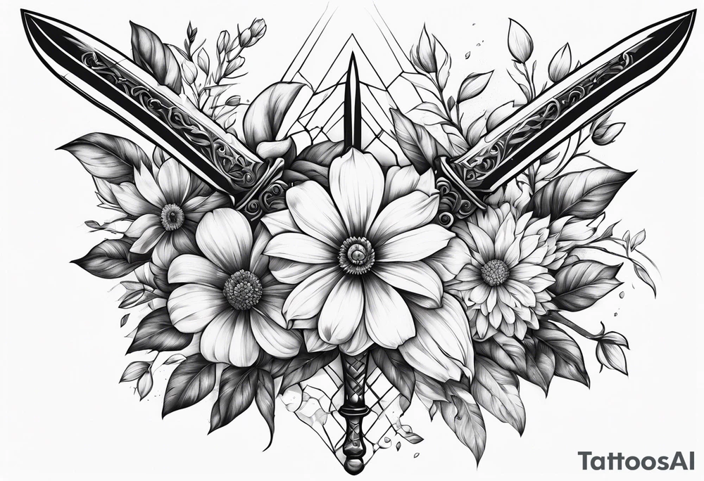 snsword shattering into flower tattoo idea