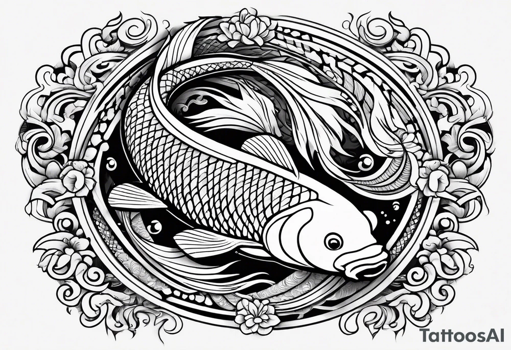 Koi fish with tribal background tattoo idea