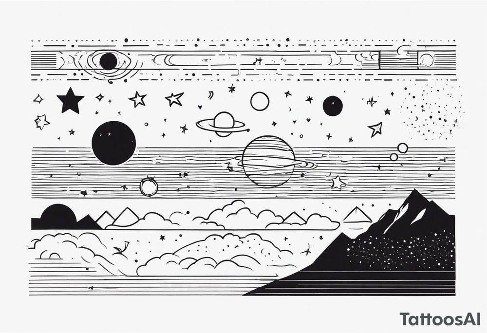 I wanna a tattoo in my wrist with a shape of rectangle wide as a bracelet with astronomy theme galaxy planets and stars like stripe tattoo idea