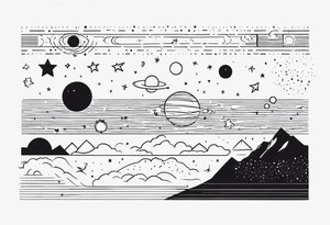 I wanna a tattoo in my wrist with a shape of rectangle wide as a bracelet with astronomy theme galaxy planets and stars like stripe tattoo idea