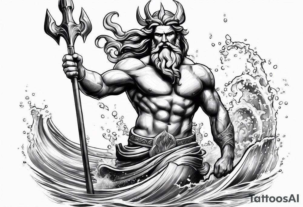 Poseidon on water with his trident tattoo idea
