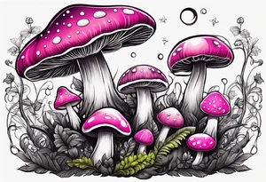 pink and white mushroom forest, smoke coming from caterpillars mouth tattoo idea