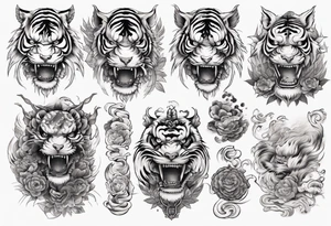 Ancient mythical tiger like creature on a sleeve tattoo idea