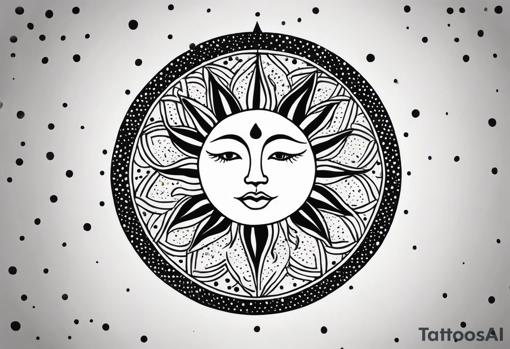 simple sun made of black dots and circles tattoo idea