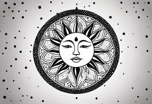 simple sun made of black dots and circles tattoo idea