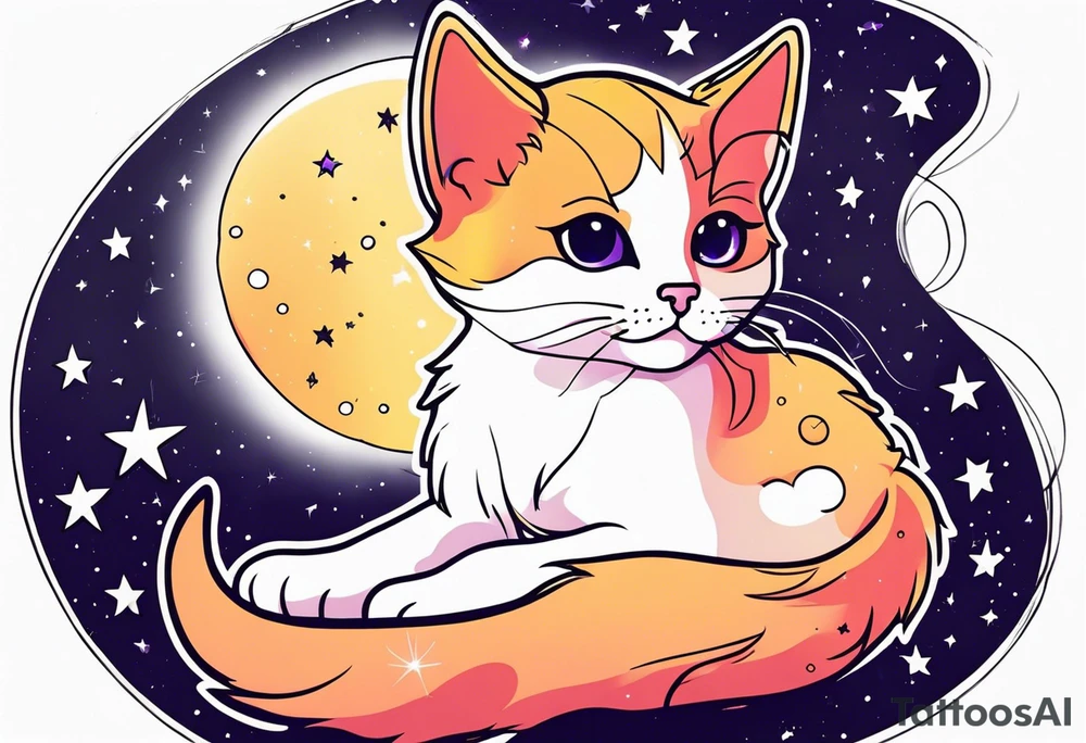 Cute kitten and galaxy tattoo idea