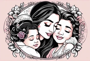 A mothers love and bond with 3 daughters a steo daughter and a grand daughter and a grandma Tattoo designs With footprints and beautiful cursive writing tattoo idea