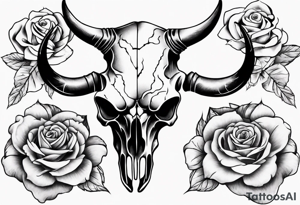 bulls skull with roses tattoo idea