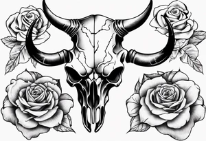 bulls skull with roses tattoo idea