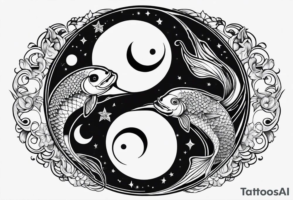 Yin yang pisces in the middle of a full moon tattoo idea