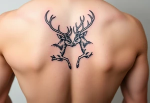 Two full body deer hitting horns in a low down fighting manner tattoo idea