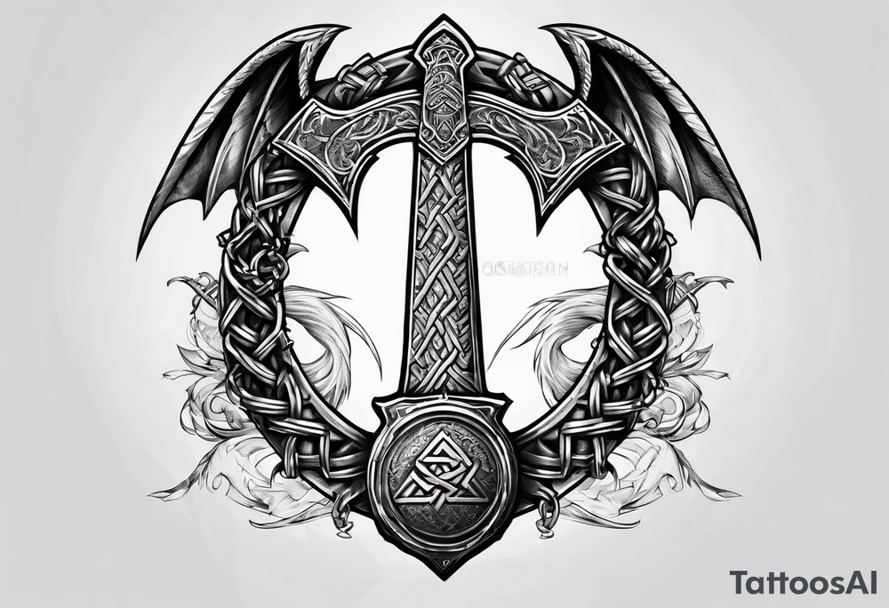 Valhalla sword chain barbed wire
dragon axe Valknut tattoo idea Valhalla sword chain barbed wire
dragon axe Valknut tattoo idea