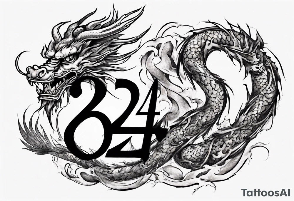 Number 24 with a Chinese dragon around it tattoo idea
