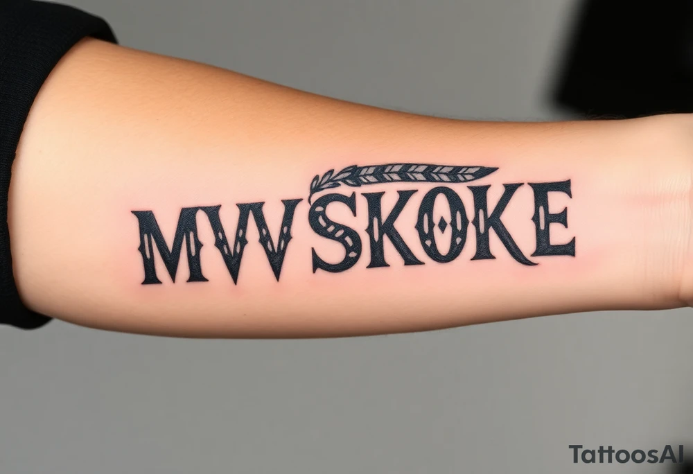 The word “MVSKOKE” shaded with Native American print tattoo idea