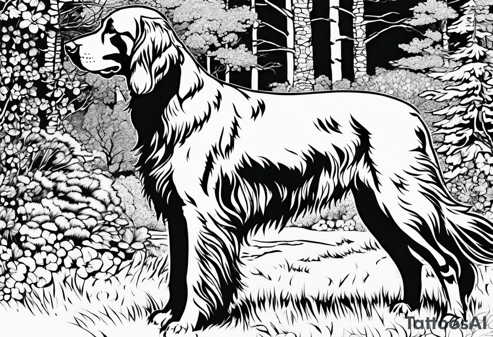 Full landscape Outline of an irish setter no fill less detail tattoo idea