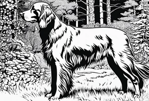 Full landscape Outline of an irish setter no fill less detail tattoo idea