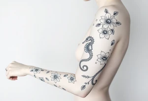 Underwater Flowers, shells, turtle, seahorse,  bubbles, jellyfish, feminine tattoo idea