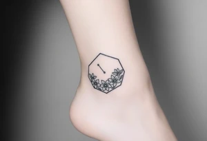 Hexagon with a constellation sign for Leo,  larkspur and water lilies in the center tattoo idea