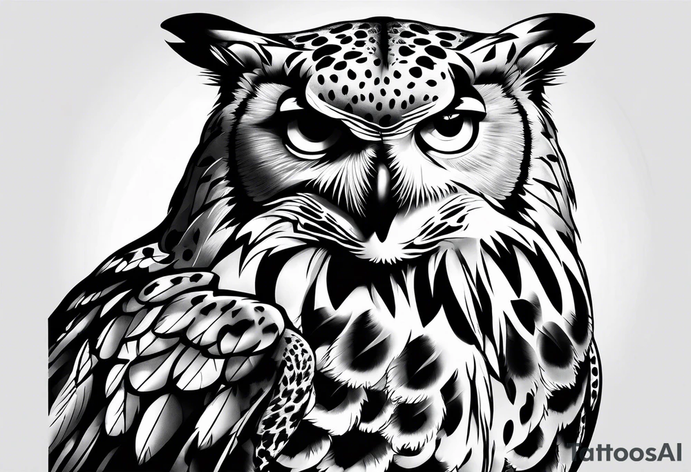 Transition between owl and leopard tattoo idea
