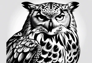 Transition between owl and leopard tattoo idea
