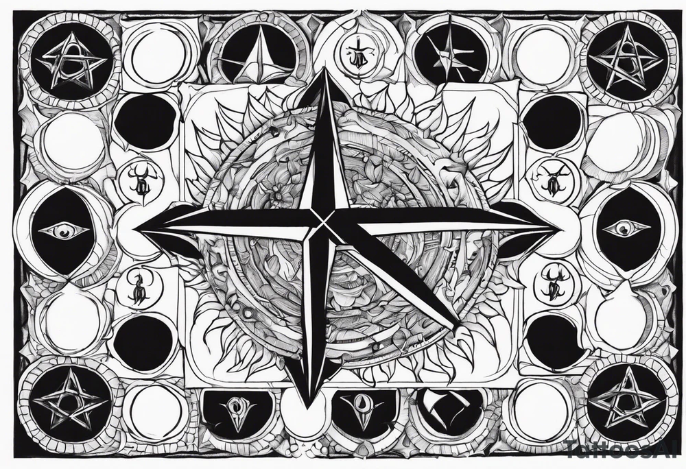 9 circles of baphomet hell dark, gloomy, brutal. Merged into one. tattoo idea