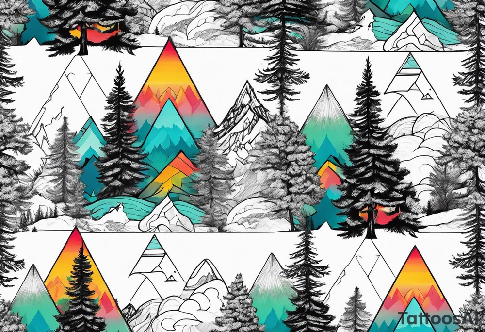 triangle shape trees mountain tattoo idea