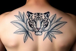 Tiger within palm leaves tattoo idea