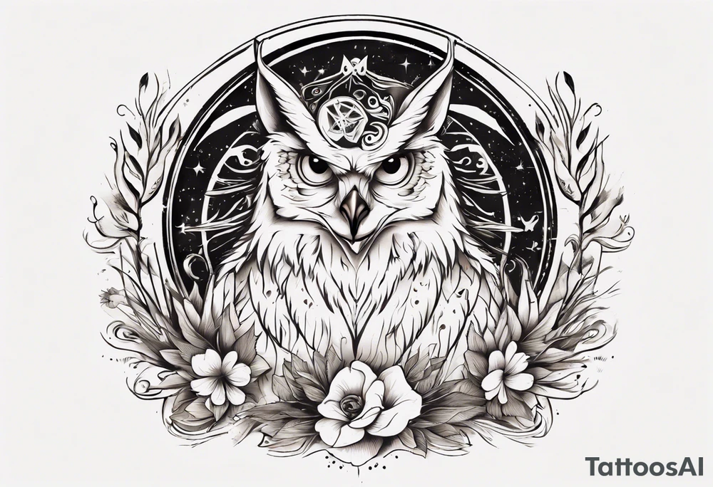 halb 
Fuchs halb Eule unter der Sonne mit dem Schriftzug Sapere Aude tattoo idea