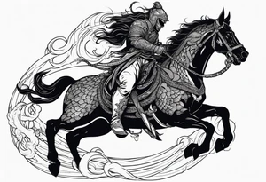 A demon rider on a raging horse with a sword and a snake tattoo idea