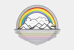 black minimalistic sunrise with rainbow tattoo idea