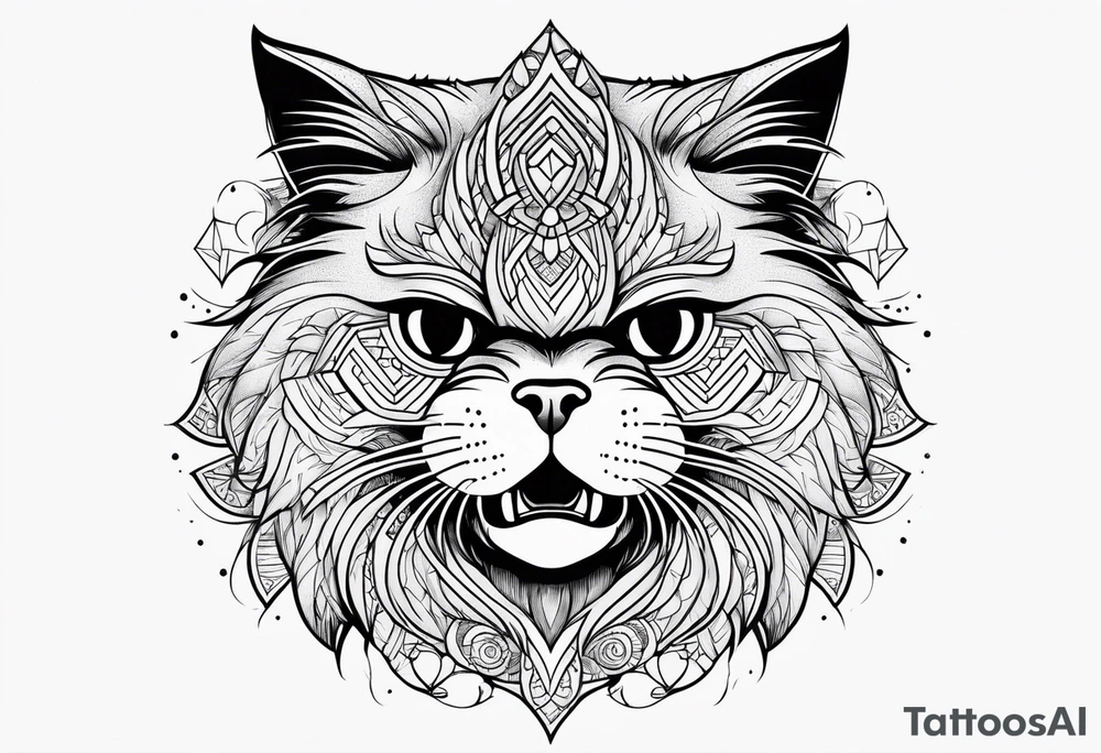 Powerful Himalayan cat roaring tattoo idea