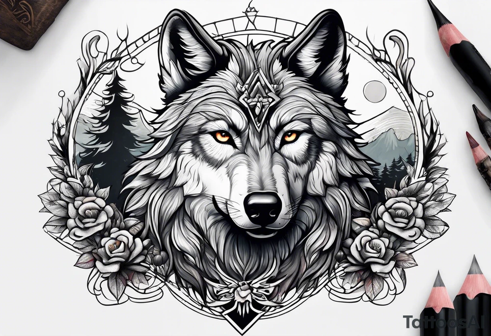 wolf and stag playing tattoo idea