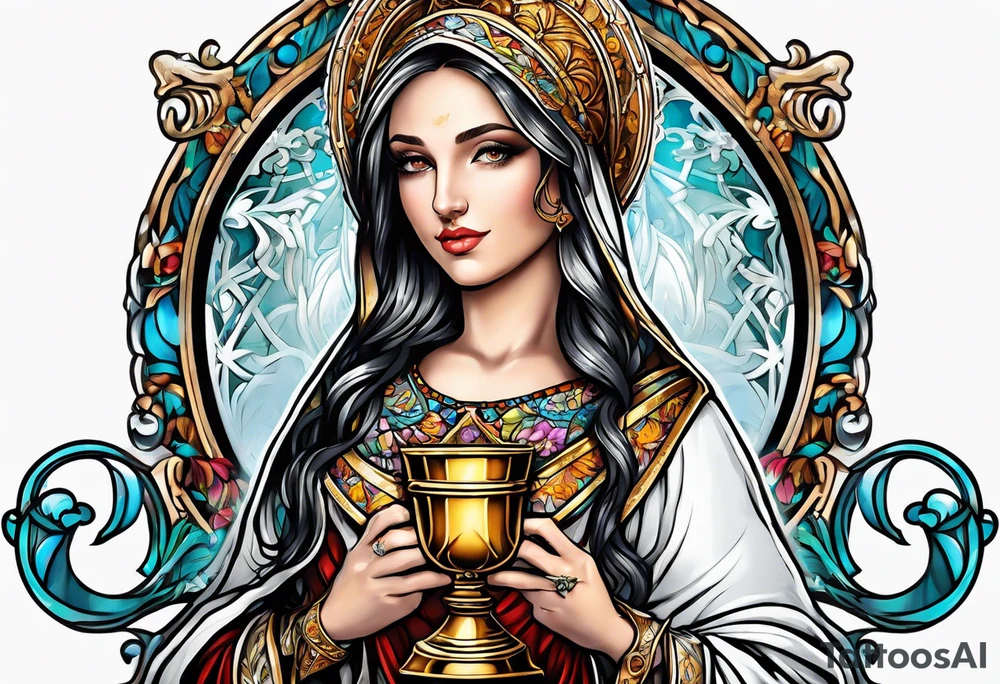 Female saint holding a chalice tattoo idea
