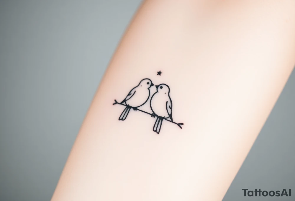 two birds sitting, stars and infinite theme couples tattoo tattoo idea two birds sitting, stars and infinite theme couples tattoo tattoo idea