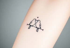 two birds sitting, stars and infinite theme couples tattoo tattoo idea