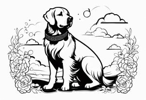 a golden retriever in a kimono full body view wearing a black karate belt tattoo idea
