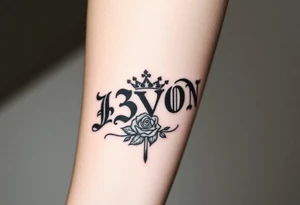 Name D3von spelt going down my arm with a crown and rose and cross and 03/27/07 tattoo idea