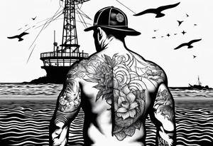 Coast Guard rescuing swimmer with radio tower logo tattoo idea