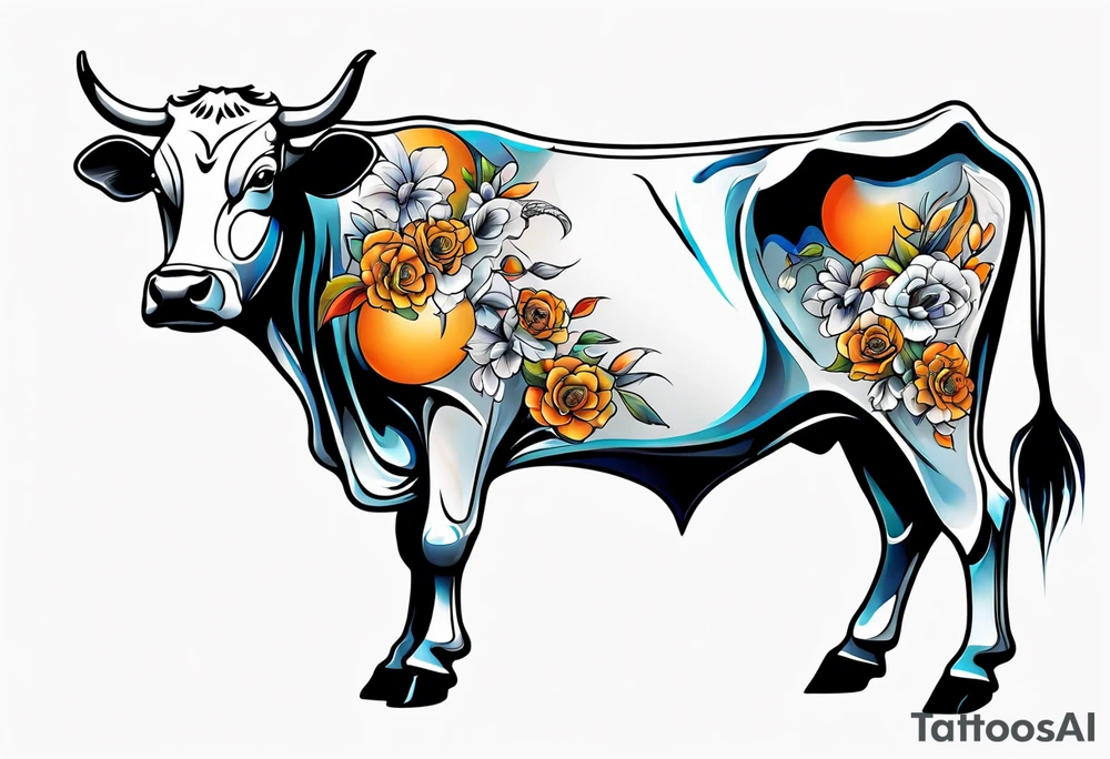 a humanoid cow dressed up like a ghost at halloween tattoo idea