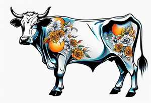 a humanoid cow dressed up like a ghost at halloween tattoo idea