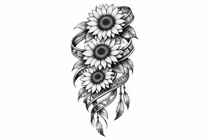 3 cascading Sunflowers wrapped in an Native American Indian ribbon tattoo idea