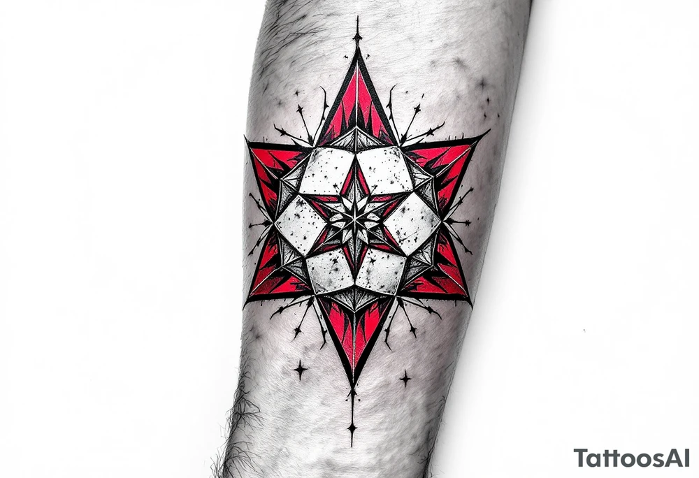ball composed of red geometric panels forming a star pattern, symbolizing Slavia’s badge. tattoo idea