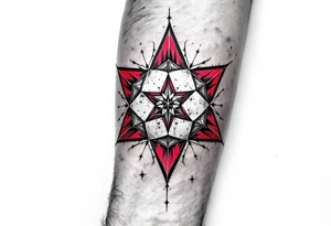 ball composed of red geometric panels forming a star pattern, symbolizing Slavia’s badge. tattoo idea
