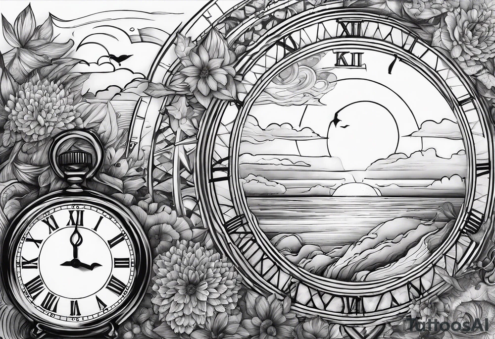time element in sunset for man tattoo idea