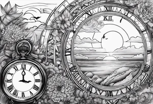 time element in sunset for man tattoo idea