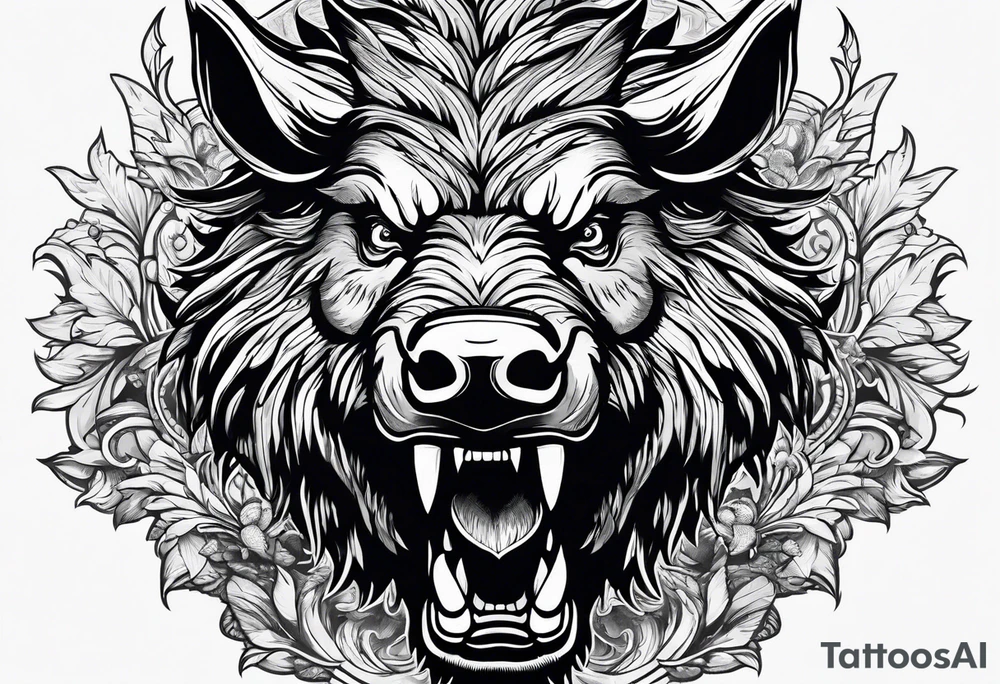 angry boar front tattoo idea