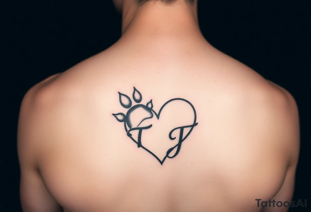 A pawprint and a heart with the letters T and J tattoo idea