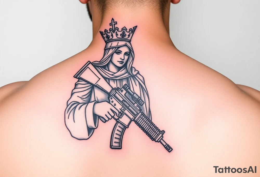 Saint Barbara carrying an M4 rifle tattoo idea