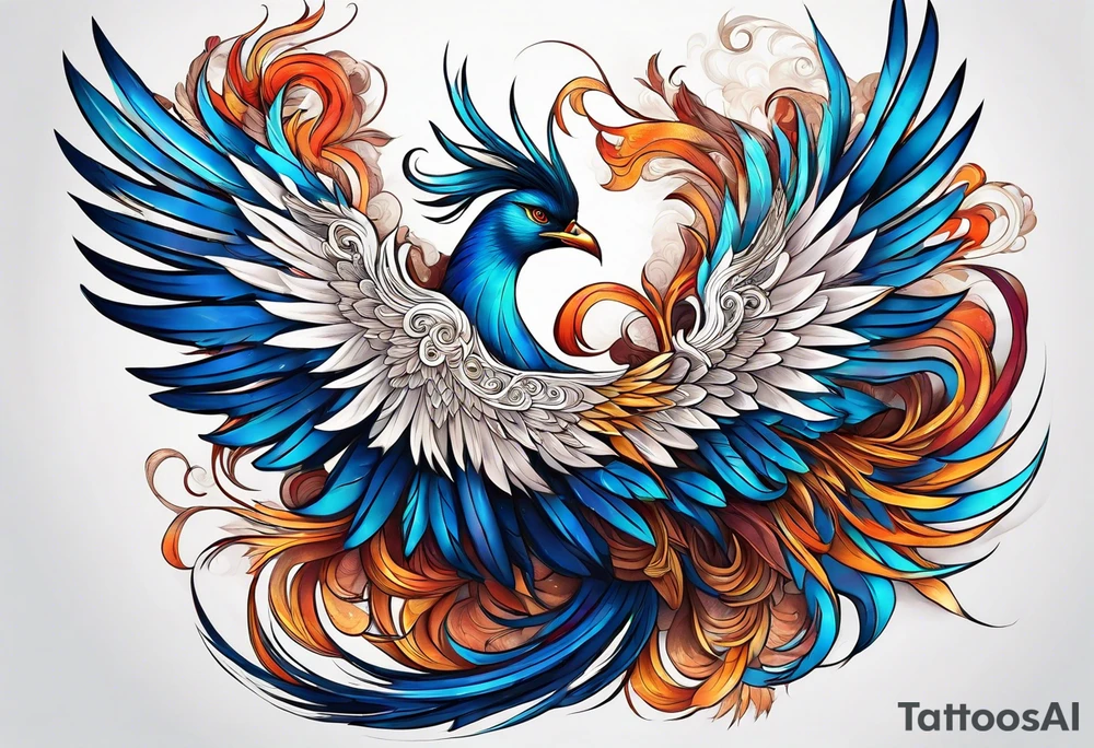 asian elegant long feathered phoenix
with a long neck, with no wings, graceful tattoo idea