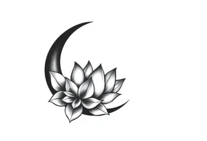 small colorful crescent moon with lotus flower tattoo idea